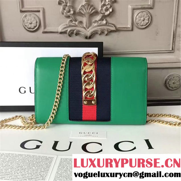 Gucci Sylvie Chain Clutch 20cm Bag 470270 Calfskin Leather Spring Summer 2017 Collection Green