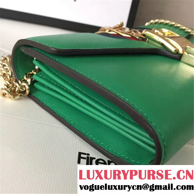 Gucci Sylvie Chain Clutch 20cm Bag 470270 Calfskin Leather Spring Summer 2017 Collection Green