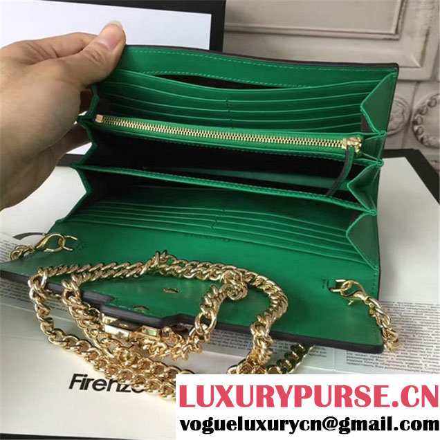 Gucci Sylvie Chain Clutch 20cm Bag 470270 Calfskin Leather Spring Summer 2017 Collection Green