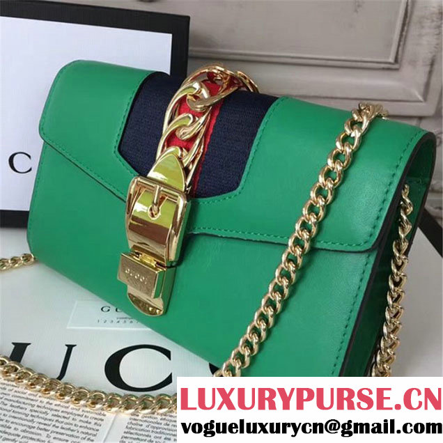 Gucci Sylvie Chain Clutch 20cm Bag 470270 Calfskin Leather Spring Summer 2017 Collection Green