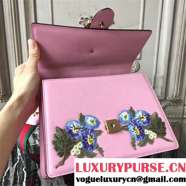 Gucci Flower Embroidered Dionysus Leather Bamboo Large Top Handle 27cm Bag Fall Winter 2017 Collection Pink