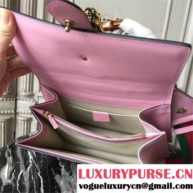 Gucci Flower Embroidered Dionysus Leather Bamboo Large Top Handle 27cm Bag Fall Winter 2017 Collection Pink