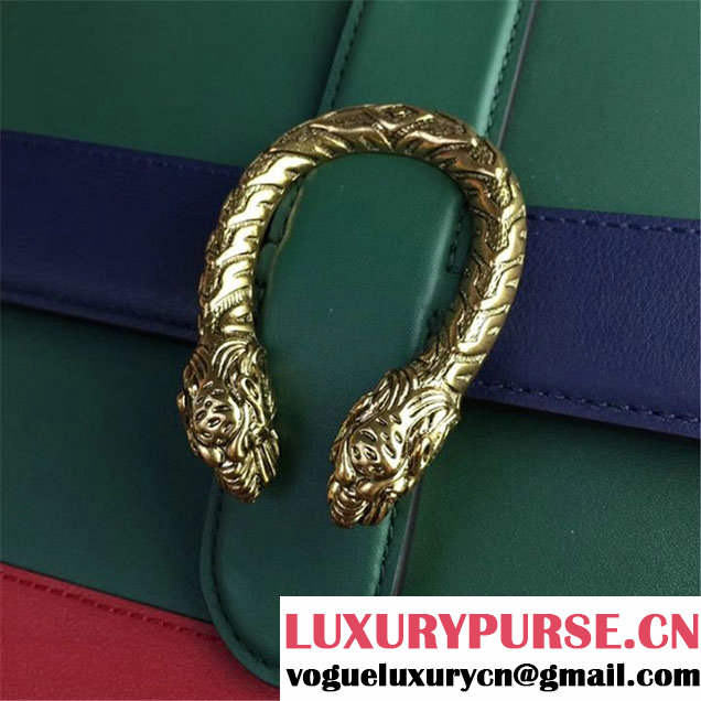 Gucci Dionysus Leather Bamboo Large Top Handle 27cm Bag Fall Winter 2017 Collection Green Navy Blue Hibiscus Red