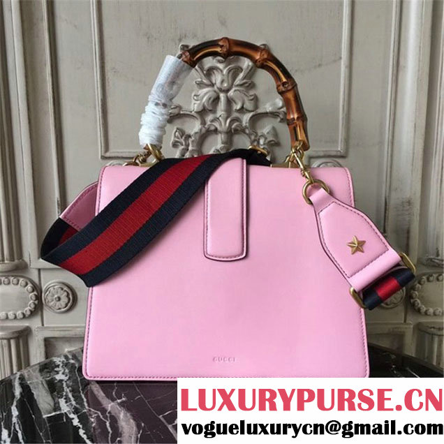 Gucci Dionysus Leather Bamboo Large Top Handle 27cm Bag Fall Winter 2017 Collection Pink Navy Blue Hibiscus Red