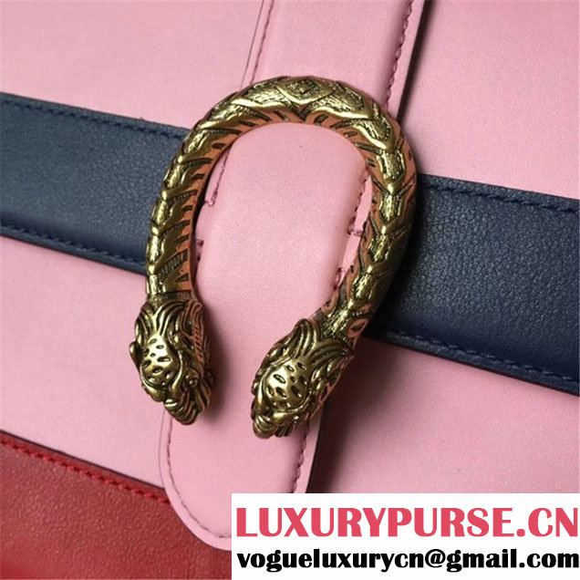 Gucci Dionysus Leather Bamboo Large Top Handle 27cm Bag Fall Winter 2017 Collection Pink Navy Blue Hibiscus Red
