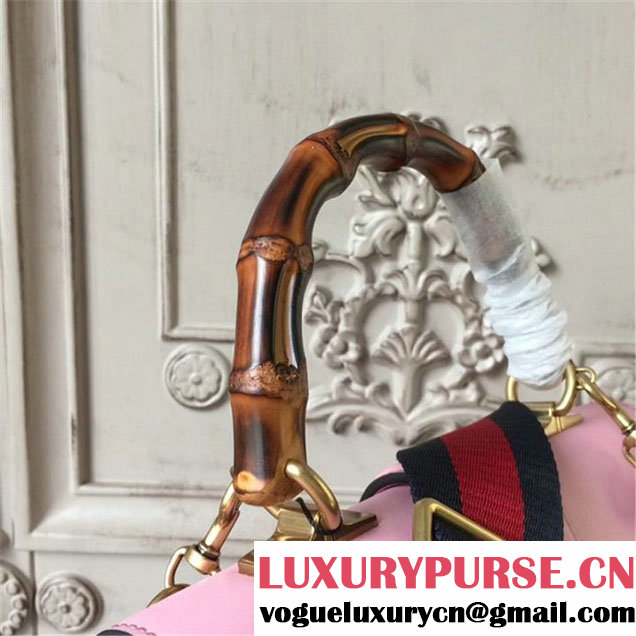 Gucci Dionysus Leather Bamboo Large Top Handle 27cm Bag Fall Winter 2017 Collection Pink Navy Blue Hibiscus Red