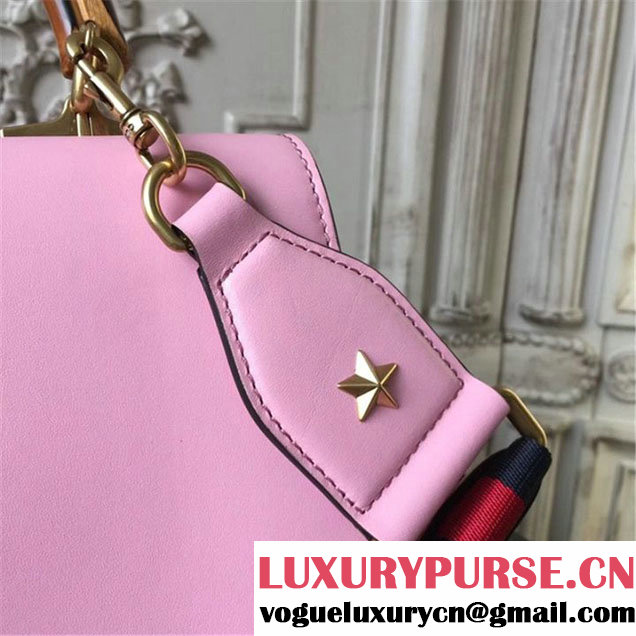 Gucci Dionysus Leather Bamboo Large Top Handle 27cm Bag Fall Winter 2017 Collection Pink Navy Blue Hibiscus Red