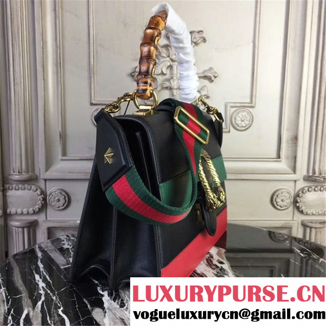 Gucci Dionysus Leather Bamboo Large Top Handle 27cm Bag Fall Winter 2017 Collection Black Green Hibiscus Red