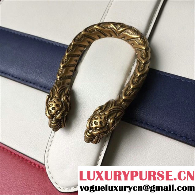 Gucci Dionysus Leather Bamboo Large Top Handle 27cm Bag Fall Winter 2017 Collection White Navy Blue Hibiscus Red
