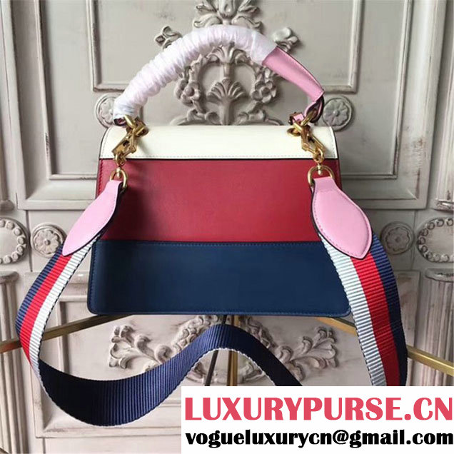 Gucci Queen Margaret Stripe Top Handle Shoulder Bag Calfskin Leather Fall Winter 2017 Collection Red Navy White