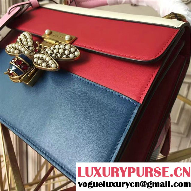 Gucci Queen Margaret Stripe Top Handle Shoulder Bag Calfskin Leather Fall Winter 2017 Collection Red Navy White