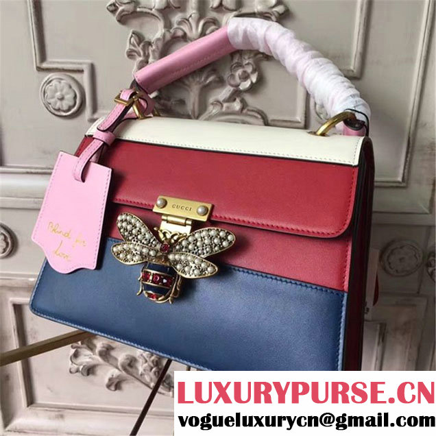 Gucci Queen Margaret Stripe Top Handle Shoulder Bag Calfskin Leather Fall Winter 2017 Collection Red Navy White