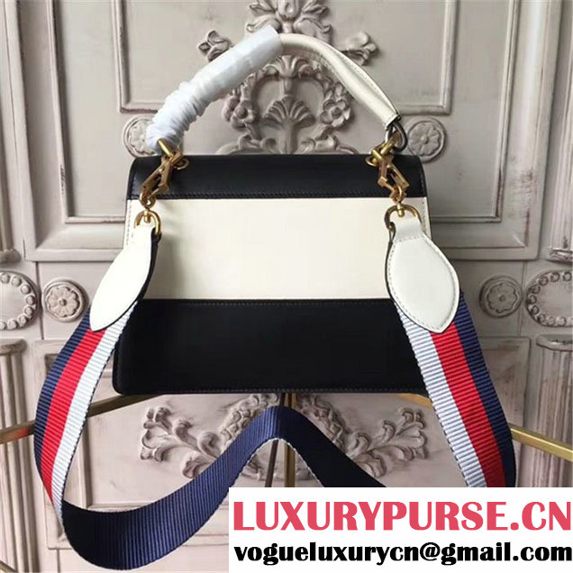 Gucci Queen Margaret Stripe Top Handle Shoulder Bag Calfskin Leather Fall Winter 2017 Collection Black White