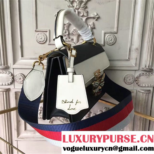 Gucci Queen Margaret Stripe Top Handle Shoulder Bag Calfskin Leather Fall Winter 2017 Collection Black White