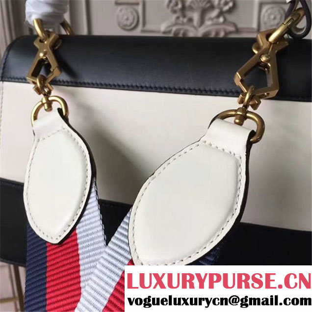 Gucci Queen Margaret Stripe Top Handle Shoulder Bag Calfskin Leather Fall Winter 2017 Collection Black White