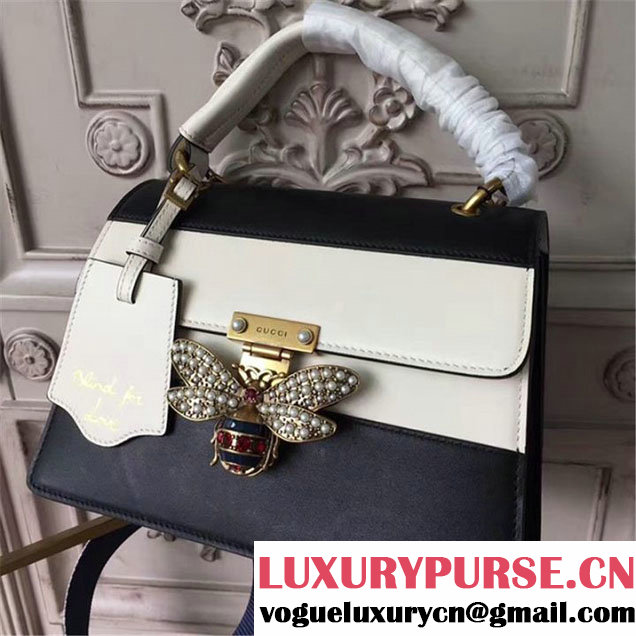 Gucci Queen Margaret Stripe Top Handle Shoulder Bag Calfskin Leather Fall Winter 2017 Collection Black White