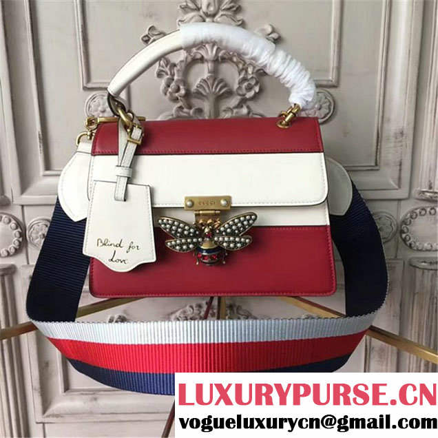 Gucci Queen Margaret Stripe Top Handle Shoulder Bag Calfskin Leather Fall Winter 2017 Collection Red White