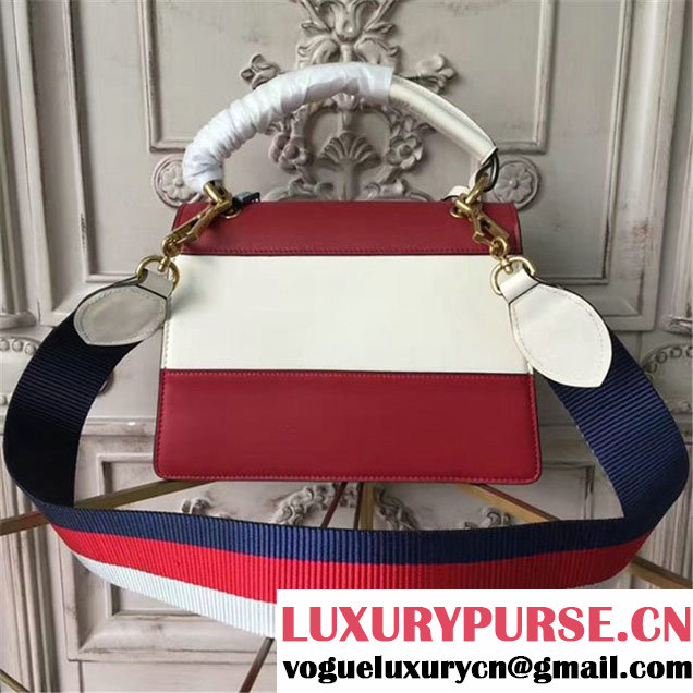 Gucci Queen Margaret Stripe Top Handle Shoulder Bag Calfskin Leather Fall Winter 2017 Collection Red White
