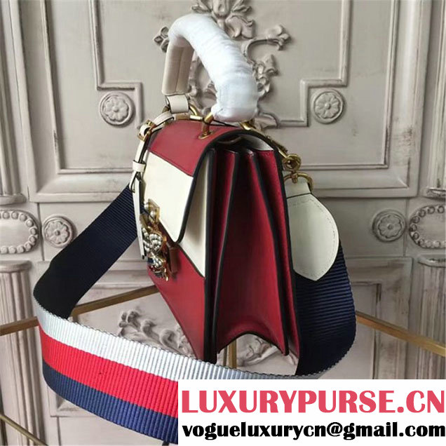 Gucci Queen Margaret Stripe Top Handle Shoulder Bag Calfskin Leather Fall Winter 2017 Collection Red White