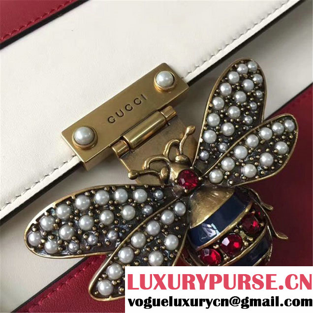Gucci Queen Margaret Stripe Top Handle Shoulder Bag Calfskin Leather Fall Winter 2017 Collection Red White