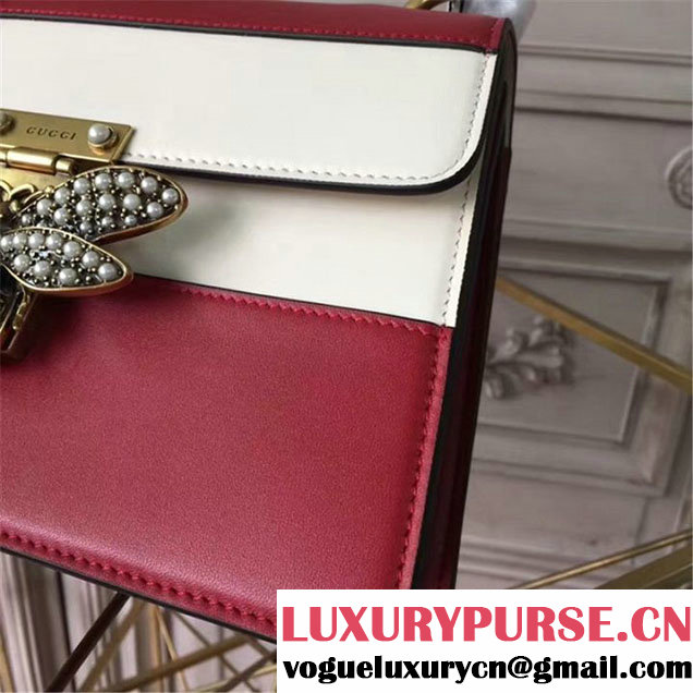 Gucci Queen Margaret Stripe Top Handle Shoulder Bag Calfskin Leather Fall Winter 2017 Collection Red White