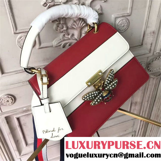 Gucci Queen Margaret Stripe Top Handle Shoulder Bag Calfskin Leather Fall Winter 2017 Collection Red White