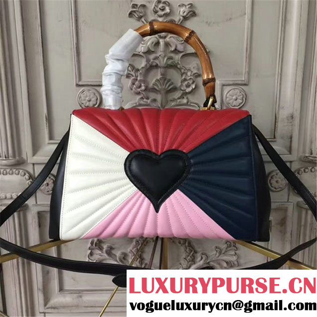 Gucci Queen Margaret Quilted Top Handle Bag Calfskin Leather Fall Winter 2017 Collection Navy Red White