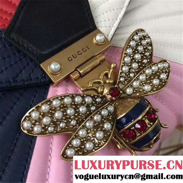 Gucci Queen Margaret Quilted Top Handle Bag Calfskin Leather Fall Winter 2017 Collection Navy Red White