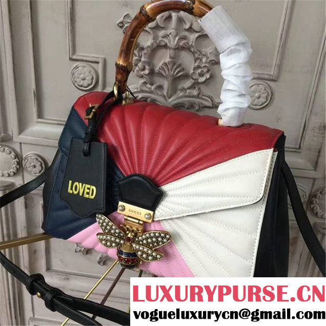 Gucci Queen Margaret Quilted Top Handle Bag Calfskin Leather Fall Winter 2017 Collection Navy Red White