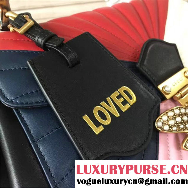 Gucci Queen Margaret Quilted Top Handle Bag Calfskin Leather Fall Winter 2017 Collection Navy Red White