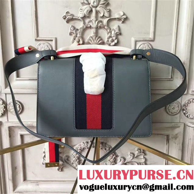Gucci Sylvie Chain Embellished Leather Medium Shoulder 25cm Bag Calfskin Leather Fall Winter 2017 Collection Gray