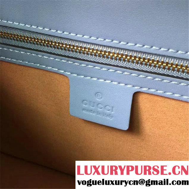 Gucci Sylvie Chain Embellished Leather Medium Shoulder 25cm Bag Calfskin Leather Fall Winter 2017 Collection Light Blue