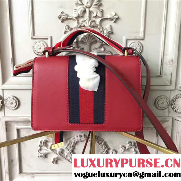 Gucci Sylvie Chain Embellished Leather Medium Shoulder 25cm Bag Calfskin Leather Fall Winter 2017 Collection Red