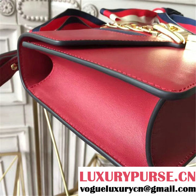 Gucci Sylvie Chain Embellished Leather Medium Shoulder 25cm Bag Calfskin Leather Fall Winter 2017 Collection Red