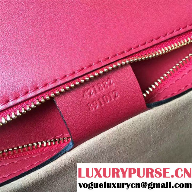 Gucci Sylvie Chain Embellished Leather Medium Shoulder 25cm Bag Calfskin Leather Fall Winter 2017 Collection Red