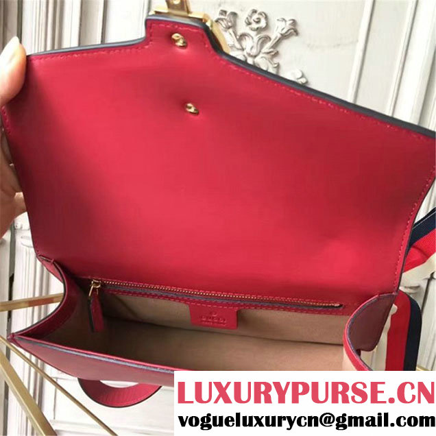 Gucci Sylvie Chain Embellished Leather Medium Shoulder 25cm Bag Calfskin Leather Fall Winter 2017 Collection Red