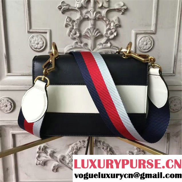 Gucci Queen Margaret Stripe Shoulder Bag Calfskin Leather Fall Winter 2017 Collection Black White