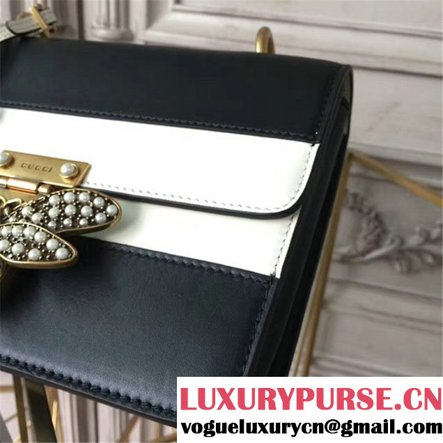 Gucci Queen Margaret Stripe Shoulder Bag Calfskin Leather Fall Winter 2017 Collection Black White