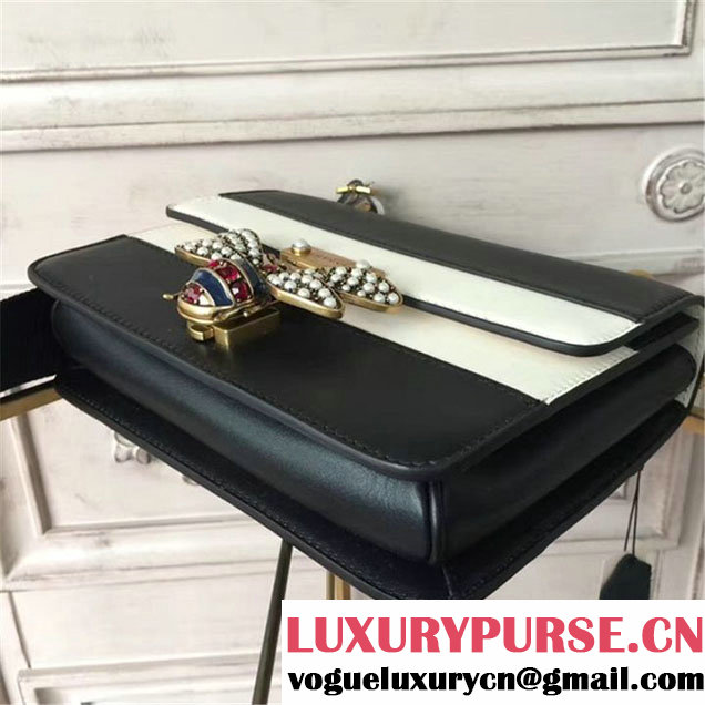 Gucci Queen Margaret Stripe Shoulder Bag Calfskin Leather Fall Winter 2017 Collection Black White