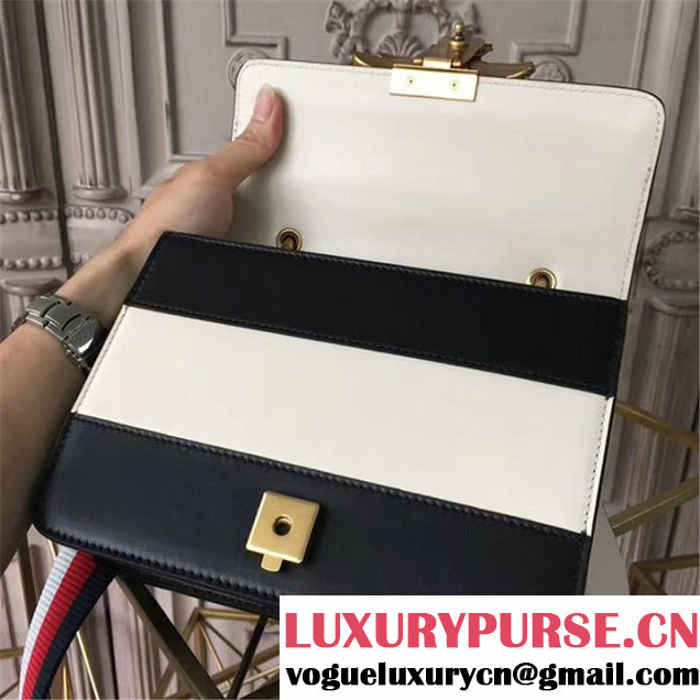 Gucci Queen Margaret Stripe Shoulder Bag Calfskin Leather Fall Winter 2017 Collection Black White