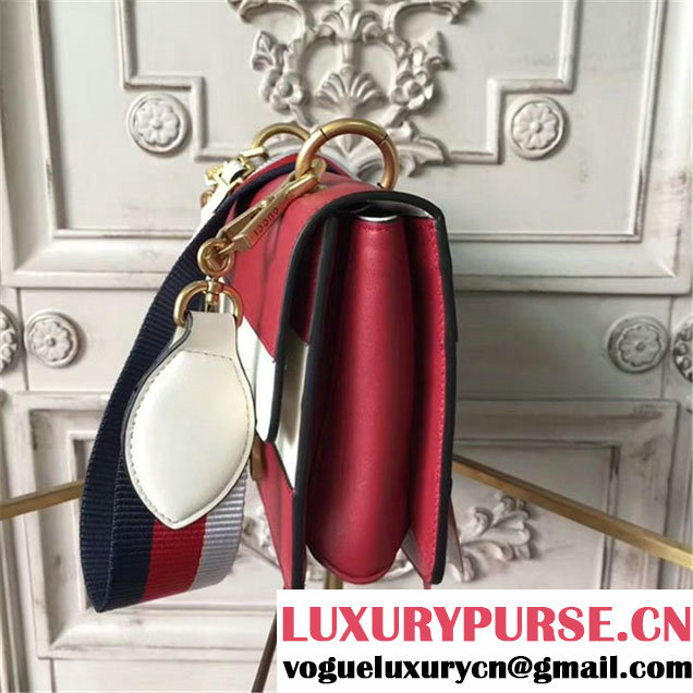 Gucci Queen Margaret Stripe Shoulder Bag Calfskin Leather Fall Winter 2017 Collection Red White