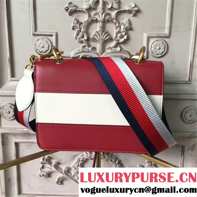 Gucci Queen Margaret Stripe Shoulder Bag Calfskin Leather Fall Winter 2017 Collection Red White