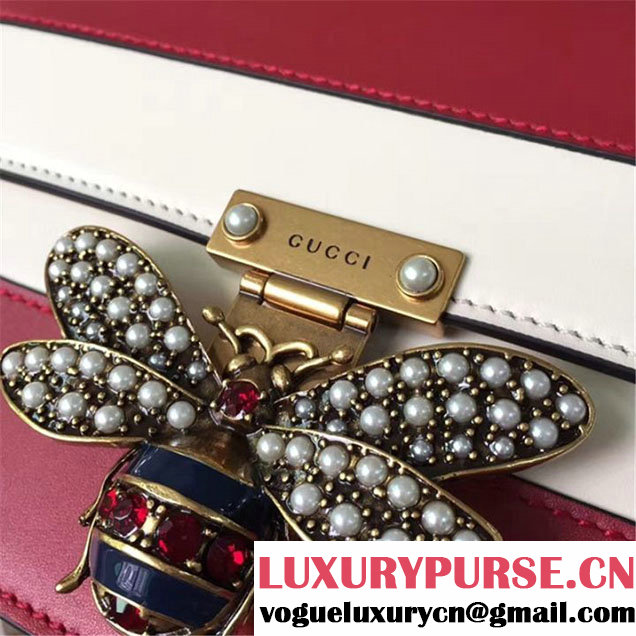 Gucci Queen Margaret Stripe Shoulder Bag Calfskin Leather Fall Winter 2017 Collection Red White