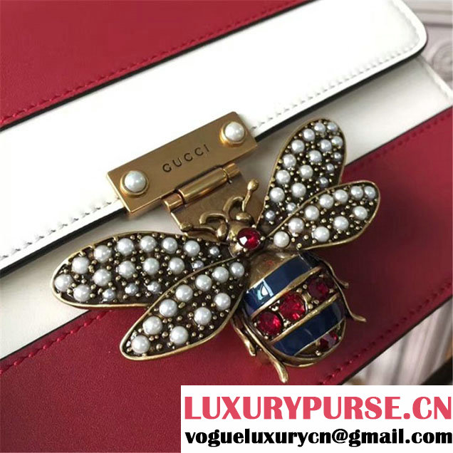 Gucci Queen Margaret Stripe Shoulder Bag Calfskin Leather Fall Winter 2017 Collection Red White