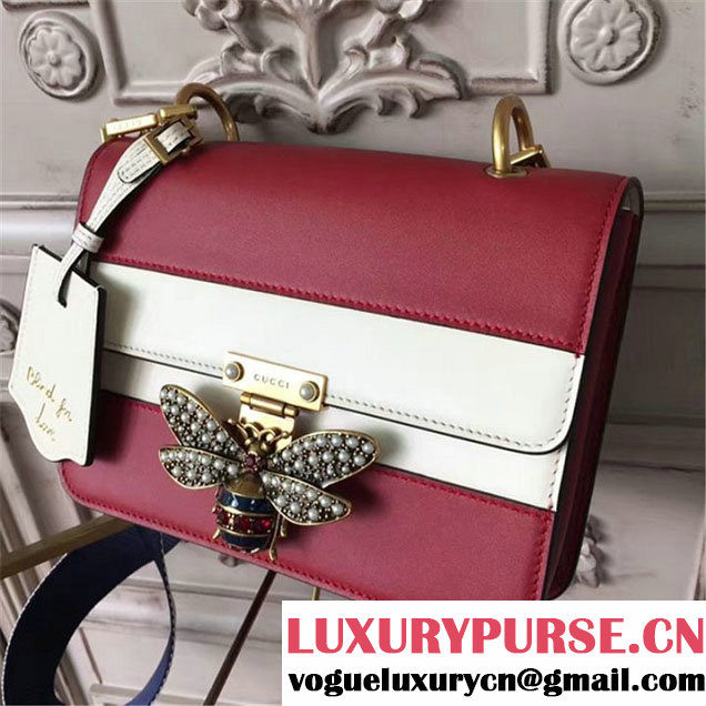 Gucci Queen Margaret Stripe Shoulder Bag Calfskin Leather Fall Winter 2017 Collection Red White