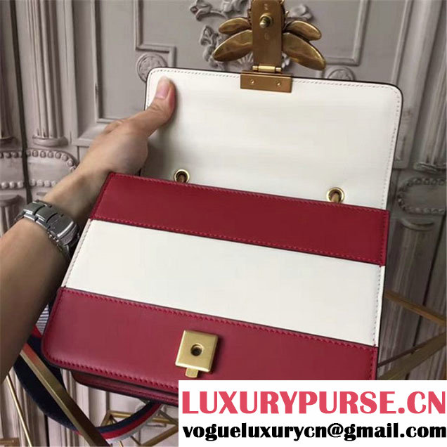 Gucci Queen Margaret Stripe Shoulder Bag Calfskin Leather Fall Winter 2017 Collection Red White