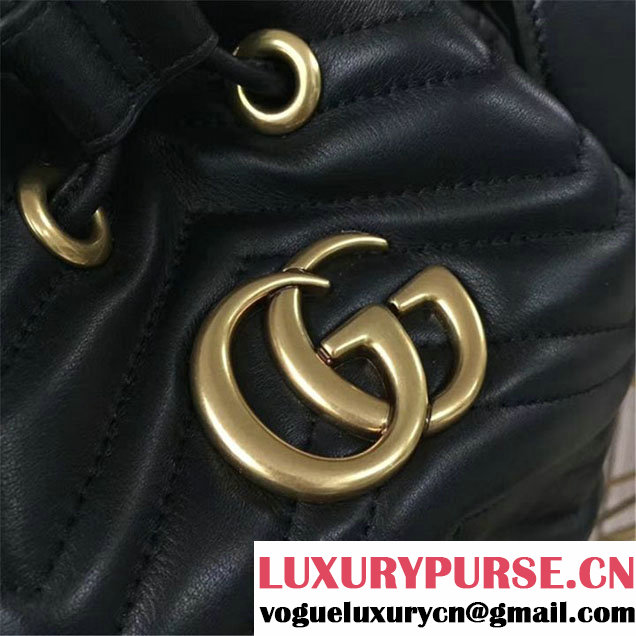 Gucci GG Marmont Quilted Bucket 20cm Bag Calfskin Leather Fall Winter 2017 Collection Black