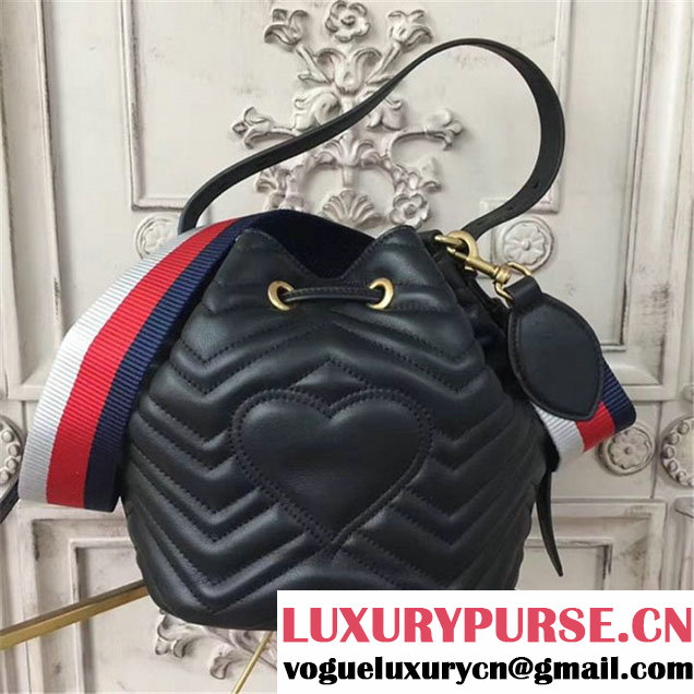 Gucci GG Marmont Quilted Bucket 20cm Bag Calfskin Leather Fall Winter 2017 Collection Black