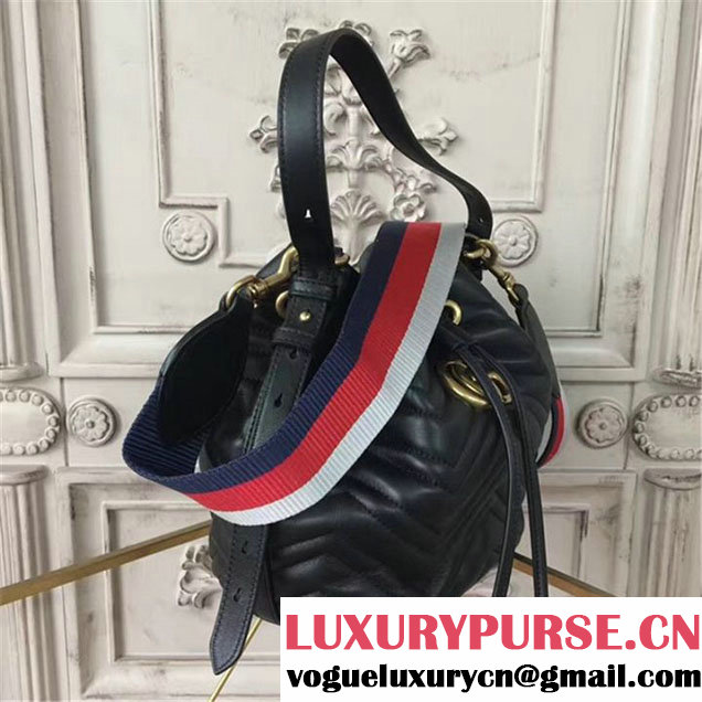 Gucci GG Marmont Quilted Bucket 20cm Bag Calfskin Leather Fall Winter 2017 Collection Black