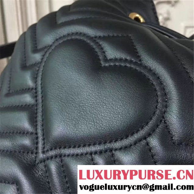 Gucci GG Marmont Quilted Bucket 20cm Bag Calfskin Leather Fall Winter 2017 Collection Black